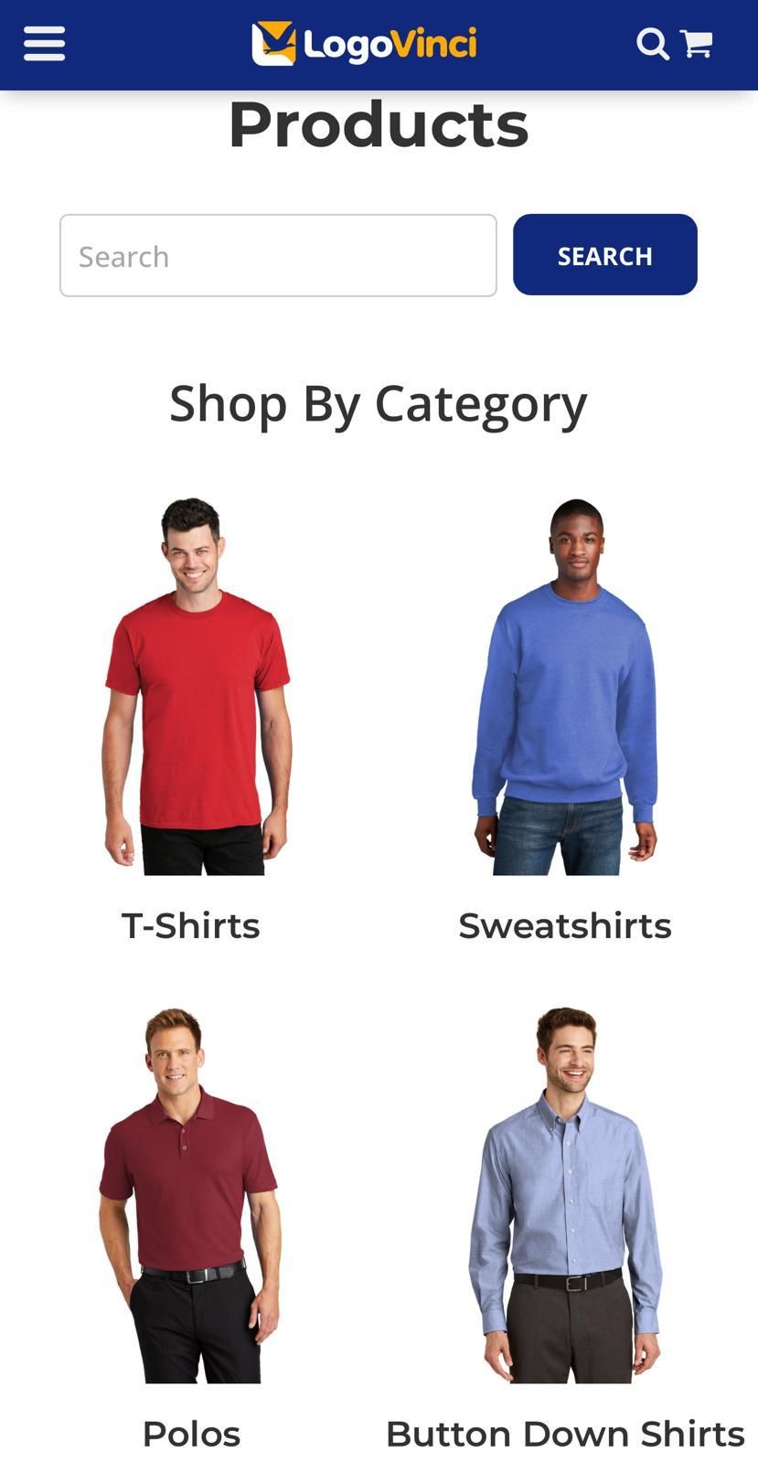 A screenshot of a website showing a variety of men 's clothing.
