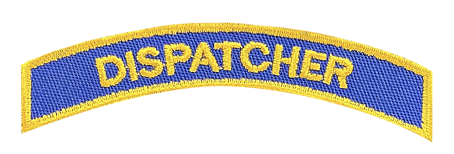 A blue and gold dispatcher patch on a white background.