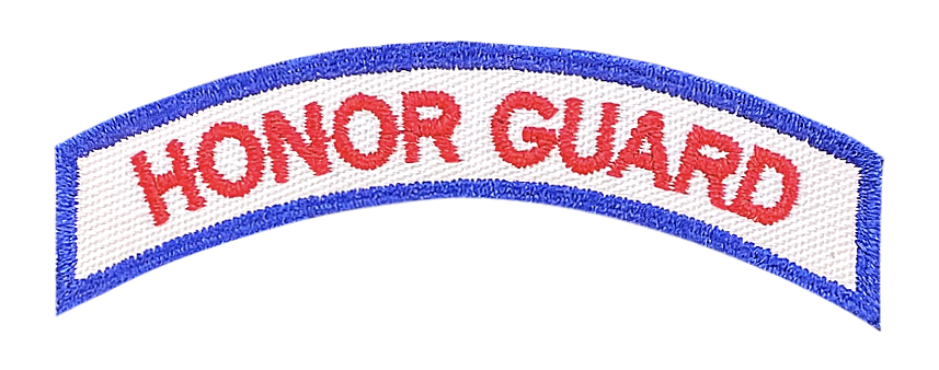 The word honor guard is on a blue and white patch.