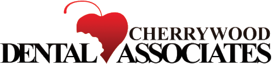 A logo for cherrywood dental associates with a red heart