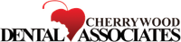 A logo for cherrywood dental associates with a red heart