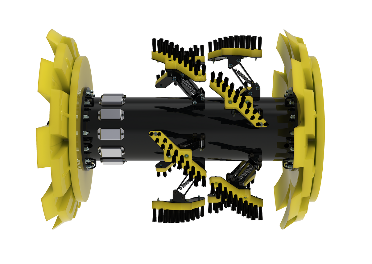 A 3d model of a roller coaster with yellow wheels on a white background.