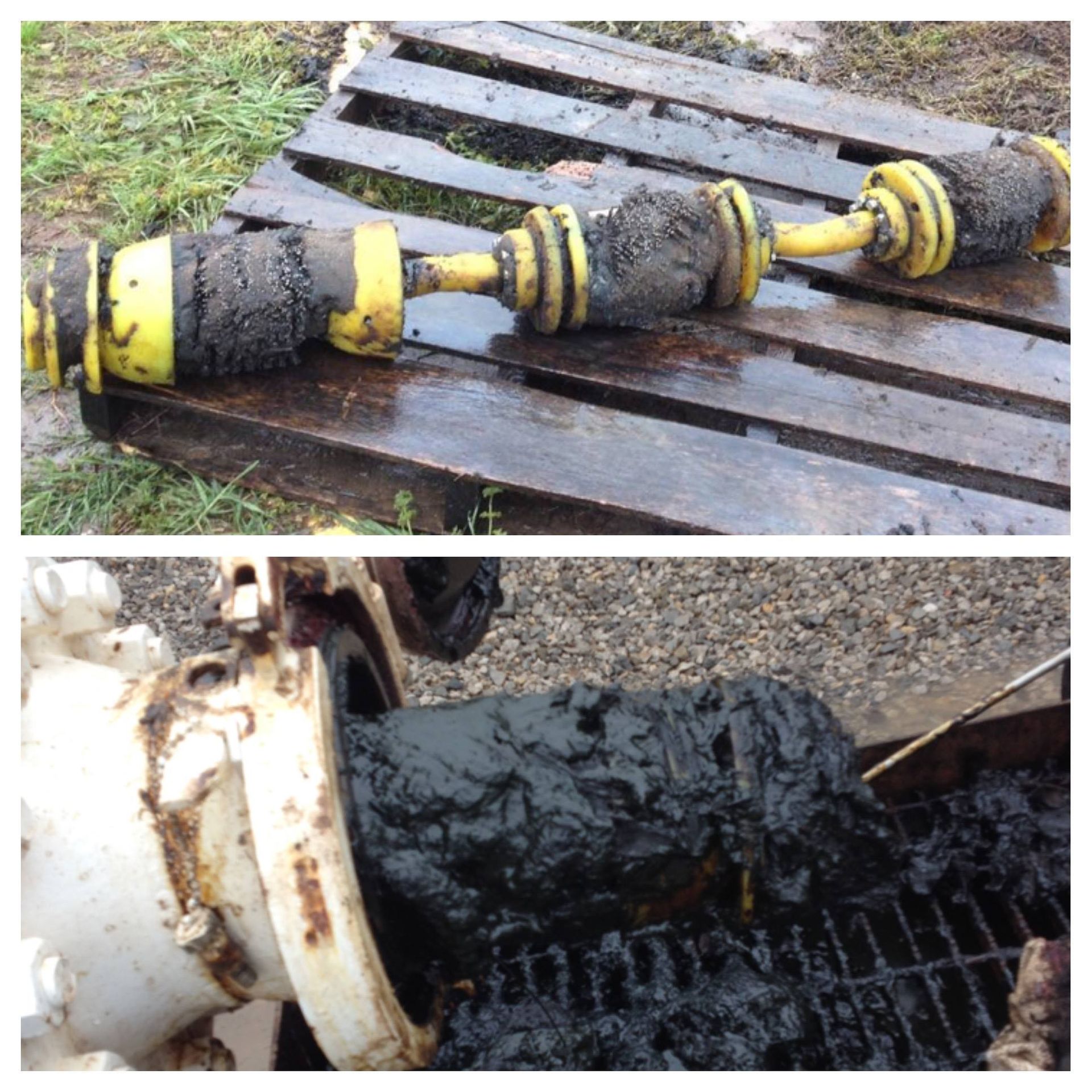 A picture of a dirty pipe and a picture of a clean pipe