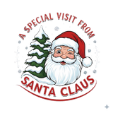 Santa winking, next to a snow-covered tree, with the words 