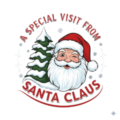 Santa winking, next to a snow-covered tree, with the words 
