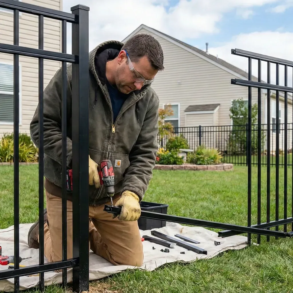 Custom wrought iron fence Cypress installation with architectural design