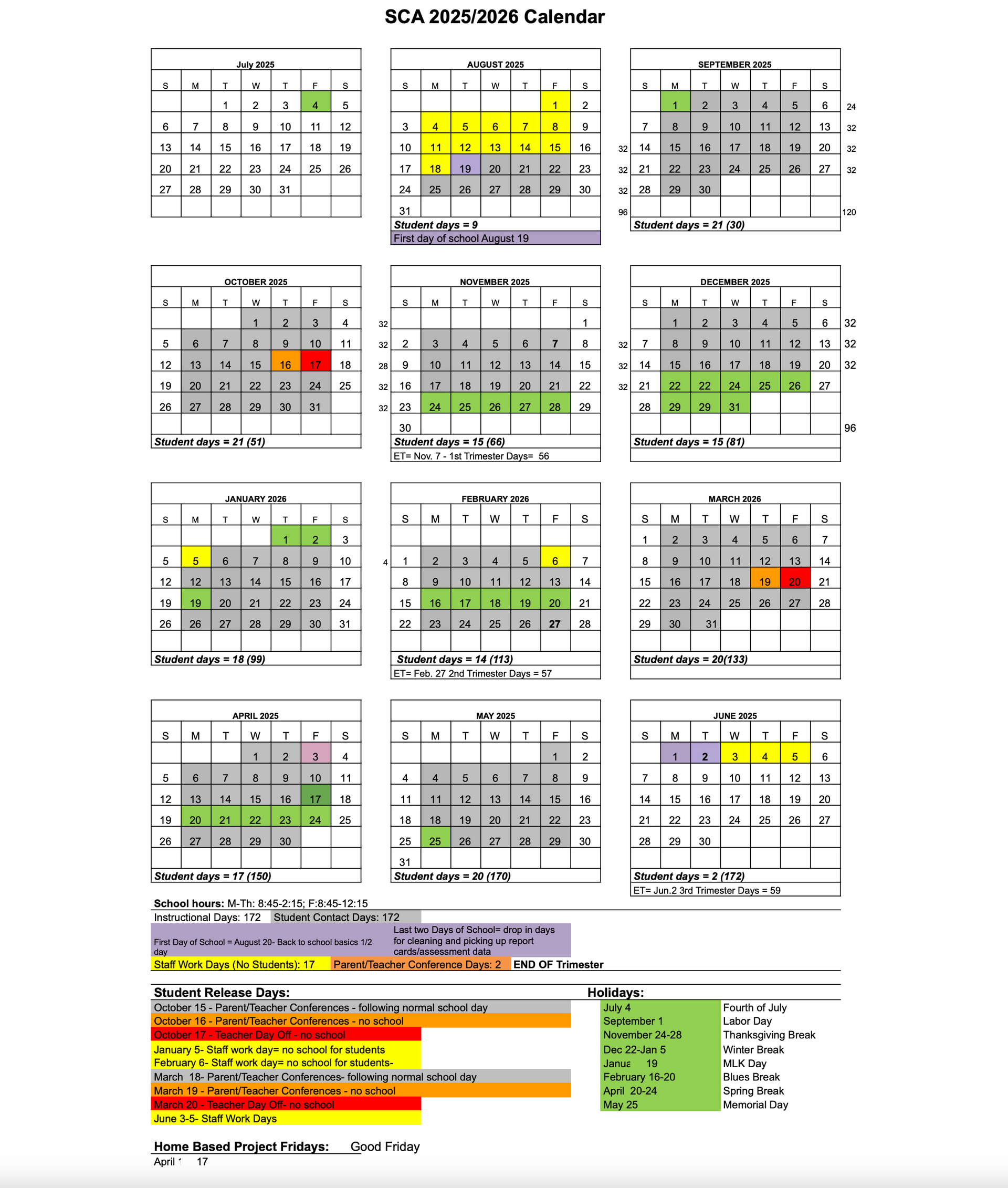SCA Calendar 2025/2026