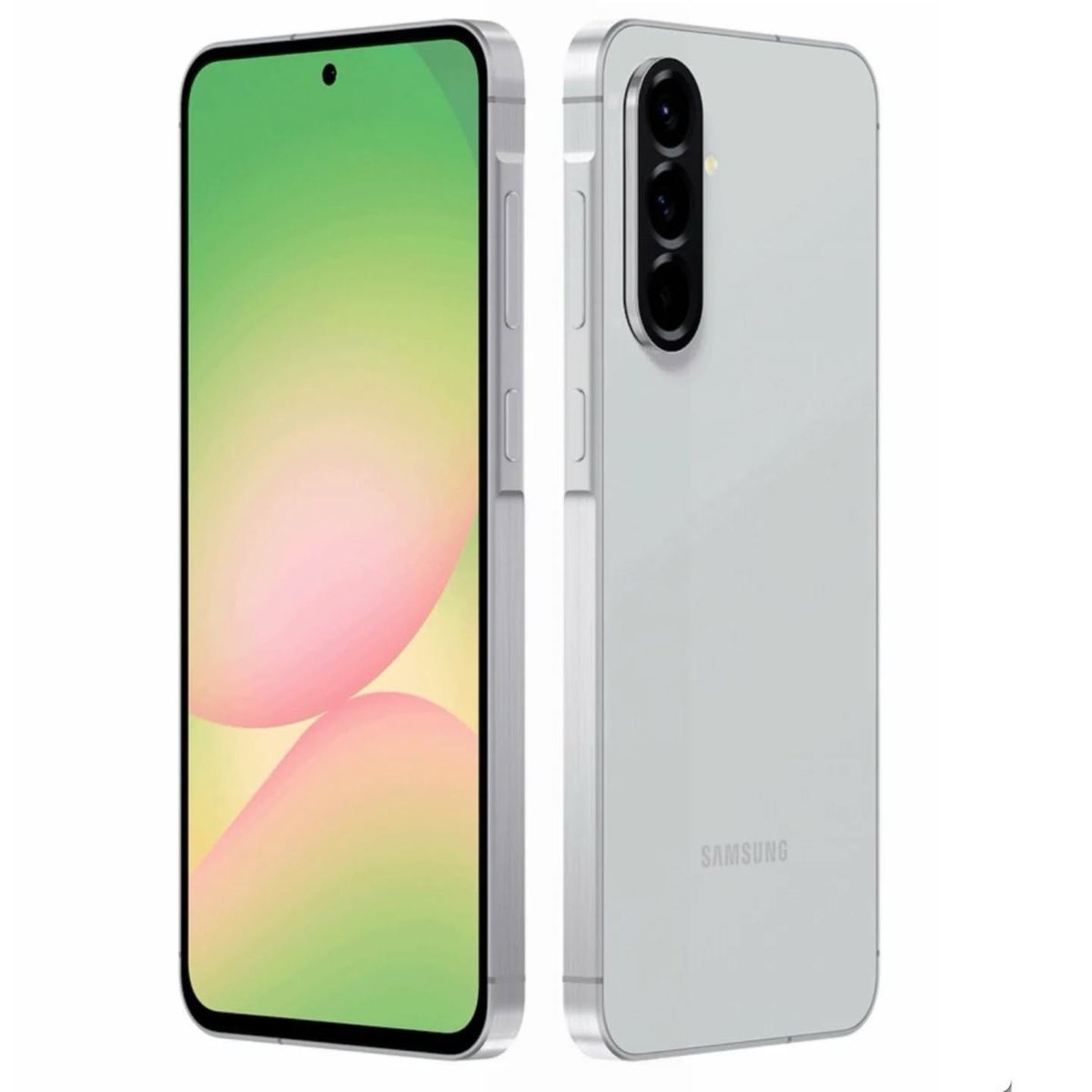 Cuatro teléfonos Samsung en color rosa, verde, gris y blanco