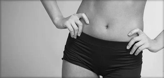 closeup of slim woman's abdomen
