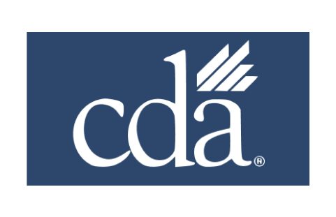The cda logo is on a blue background.