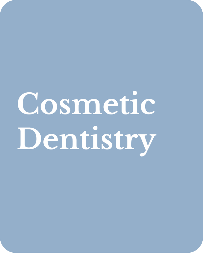 The logo for cosmetic dentistry is on a blue background.
