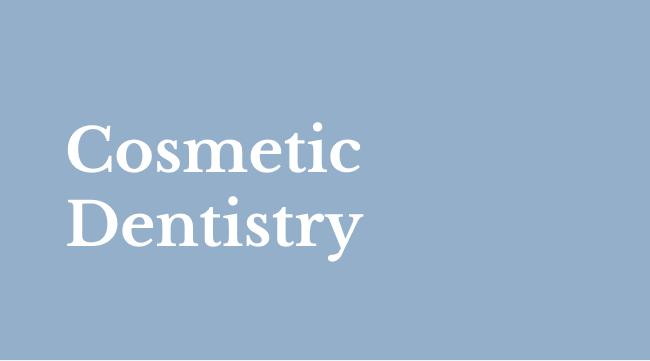 The word cosmetic dentistry is on a blue background.