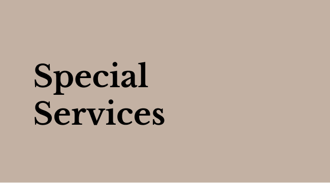 A brown background with the words `` special services '' written on it.