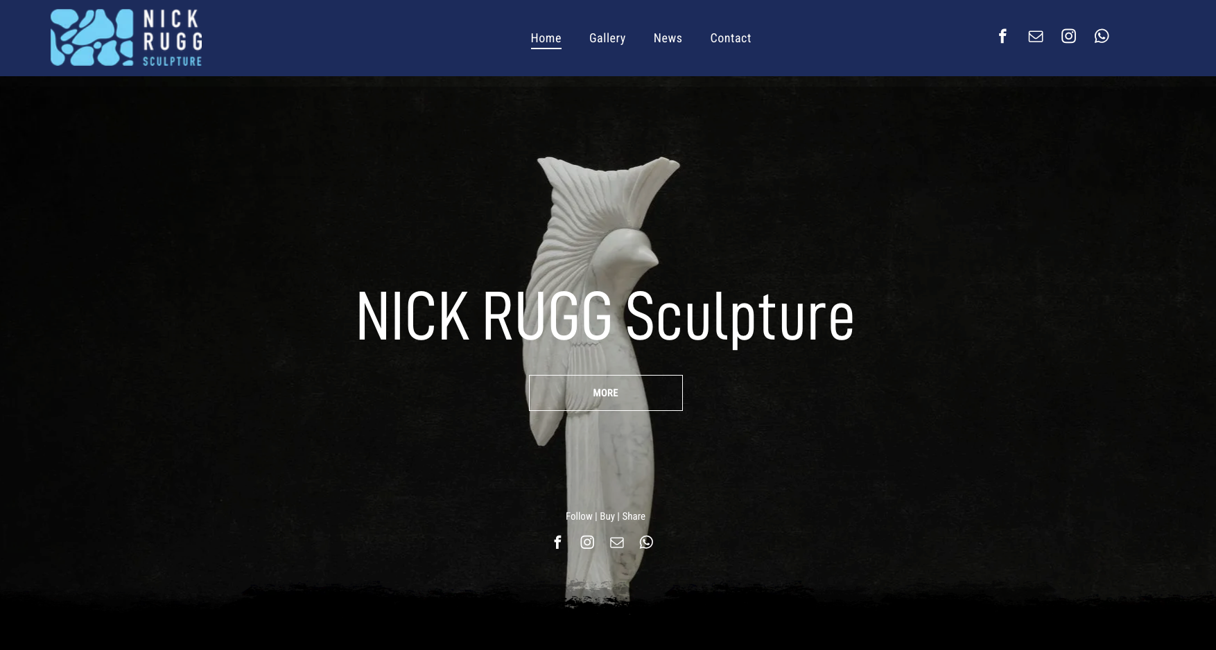 The website for nick rugg sculpture shows a statue of a bird