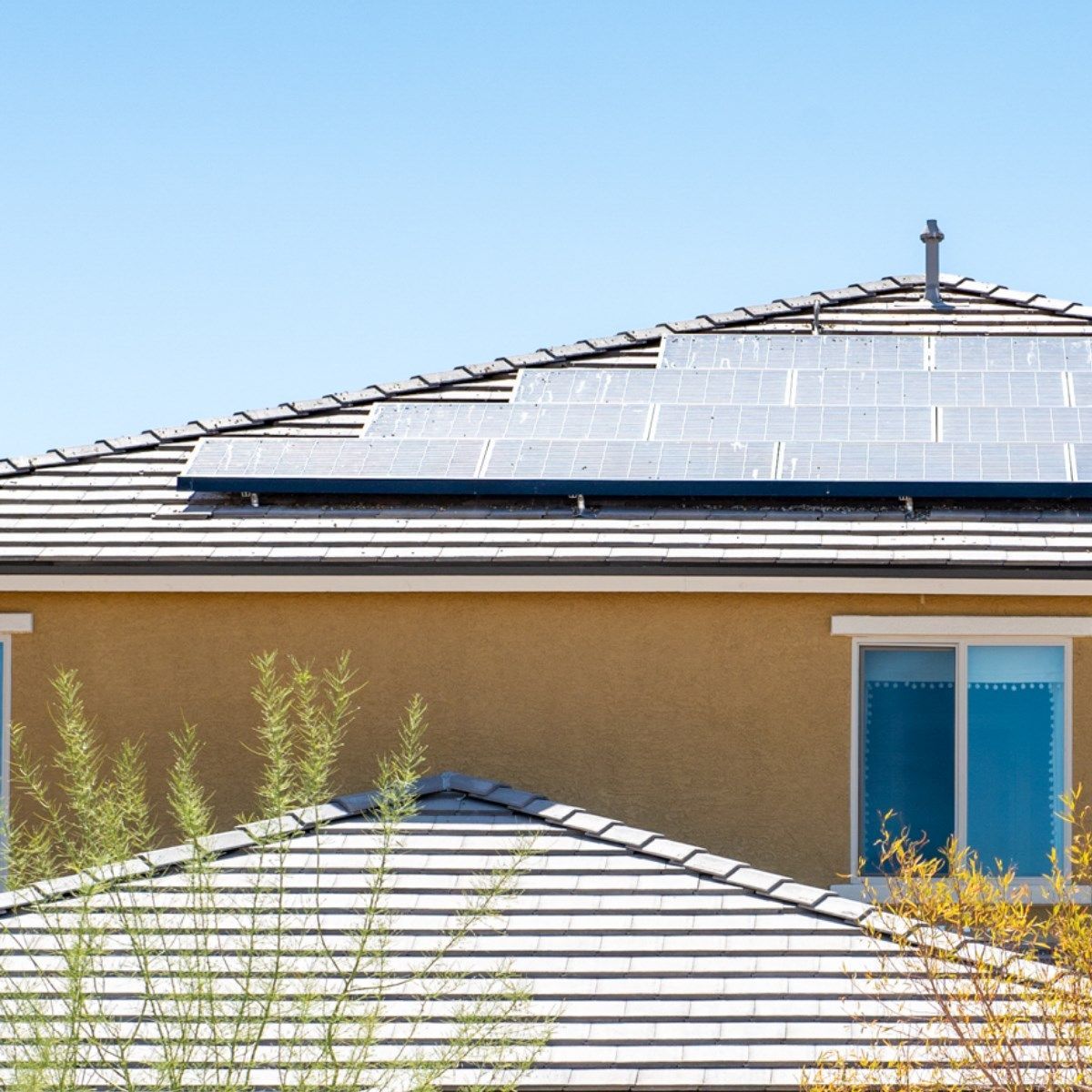 A house with solar panels on the roof