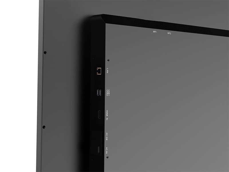 A close up of the back of a flat screen tv with a black frame.