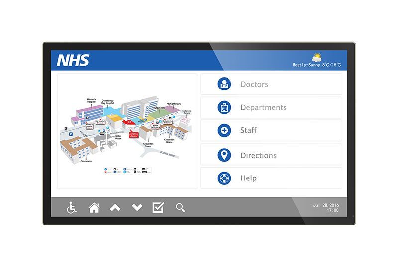 A computer monitor with a map of a hospital on it.