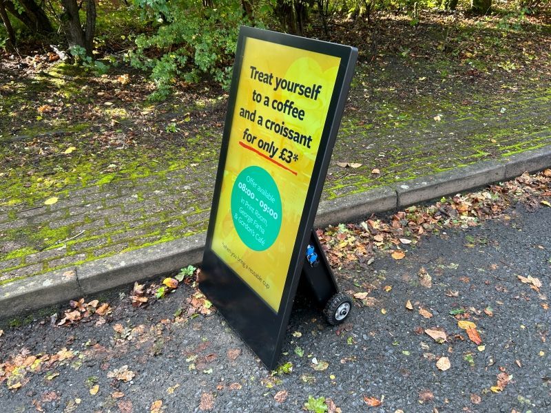 A sign that says trust yourself be a coffee and a croissant for only £ 3.