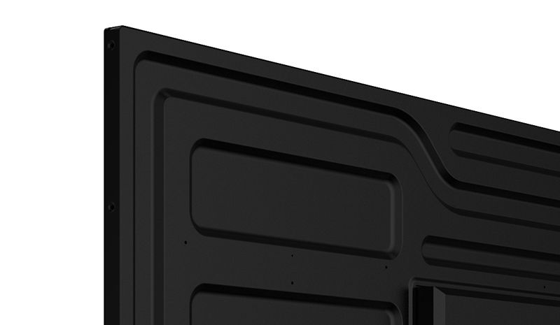 A close up of a black door on a white background.