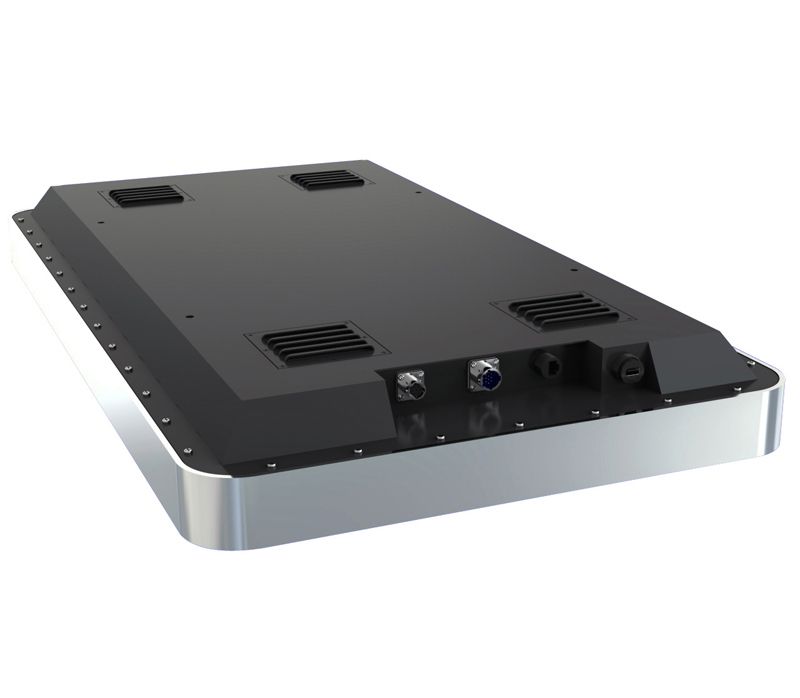 A black and silver electronic device with a white background.