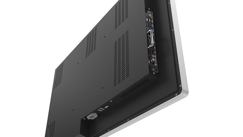The back of a computer monitor is shown on a white background.