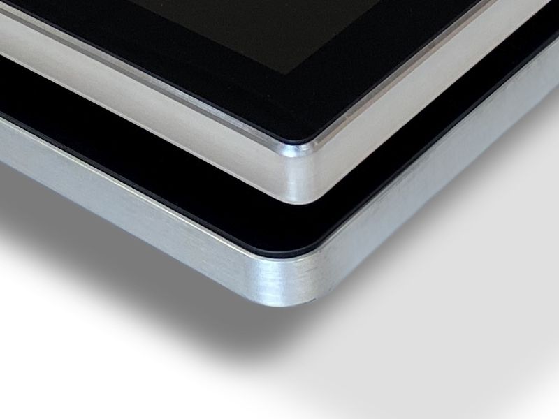 A close up of a metal frame with a black screen