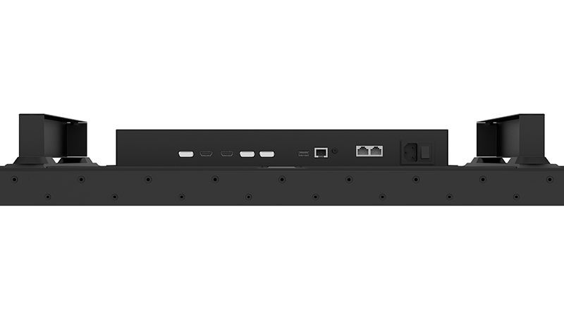 The back of a computer monitor with a lot of ports on it.