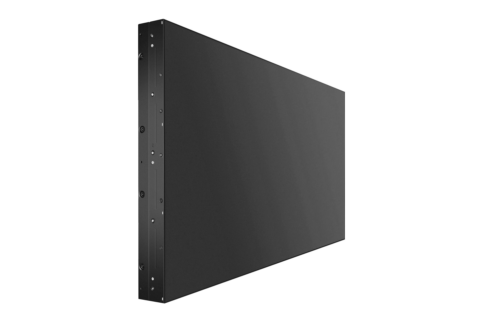 A large black screen is sitting on a white surface.