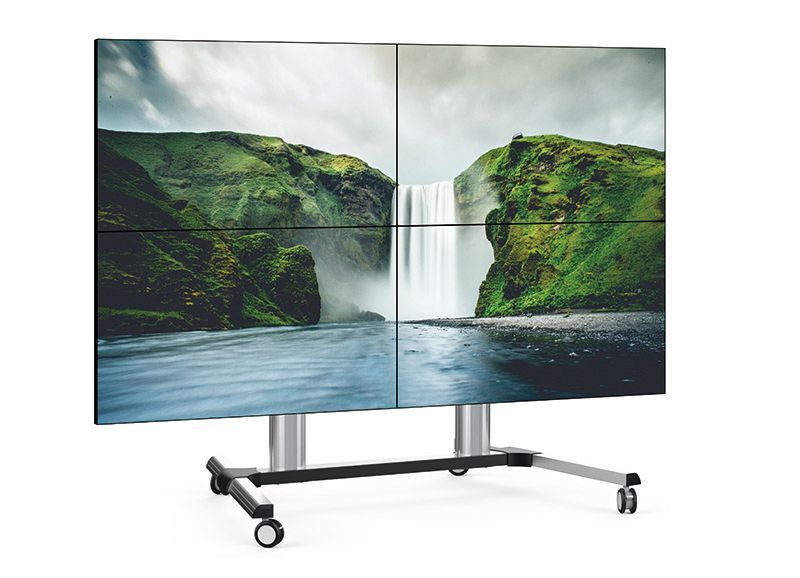 A large flat screen tv with a picture of a waterfall on it.