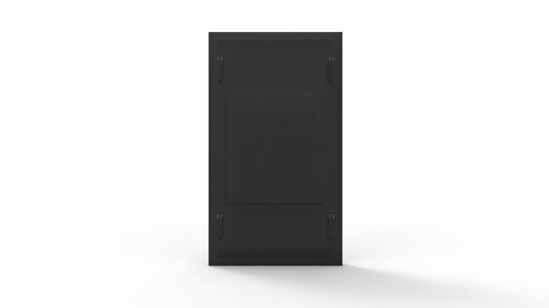 A black box is sitting on a white surface.