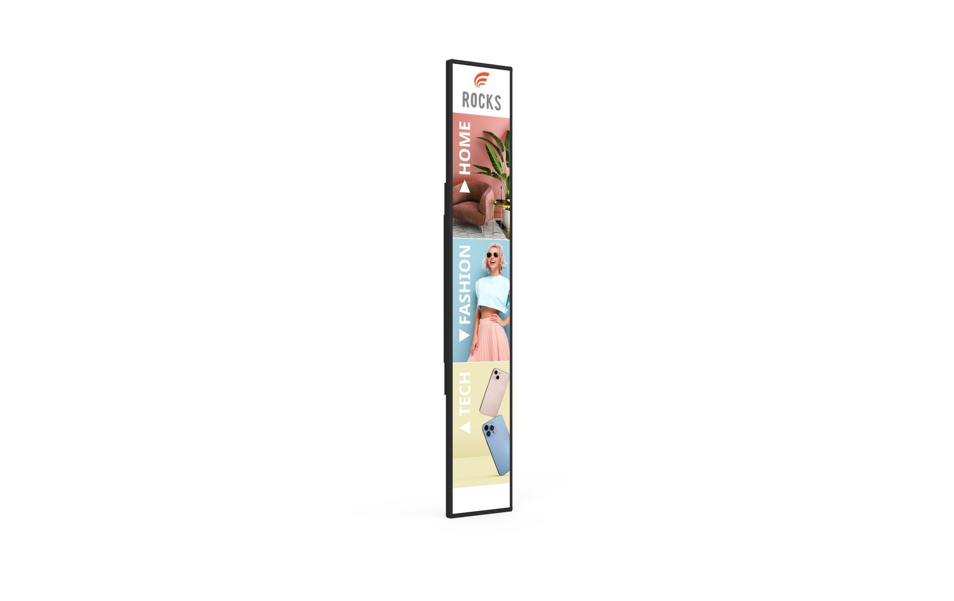A long advertisement with a picture of a woman on it.