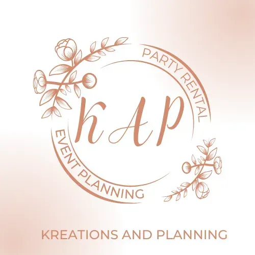 Rose gold logo with floral accents, the letters