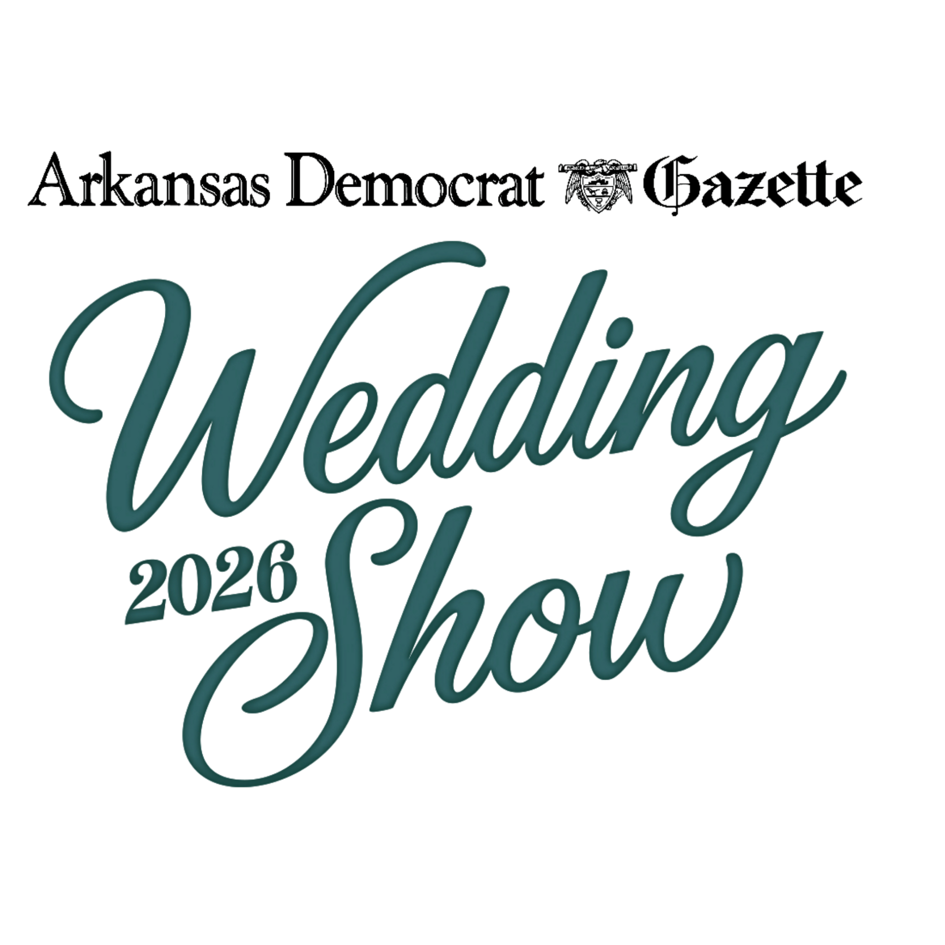 Logo for the Arkansas Democrat-Gazette Wedding Show 2026, featuring dark teal script text on a white background.