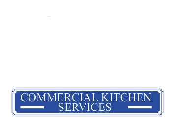 A blue sign that says commercial kitchen services on it