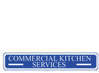 A blue sign that says commercial kitchen services on it