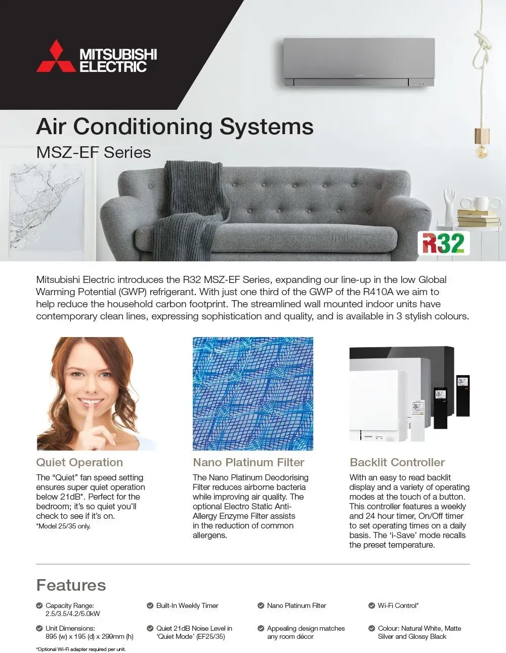 Flyer MSZ EF Series Brochure — Rapidcool Air Conditioning & Electrical In Dapto, NSW