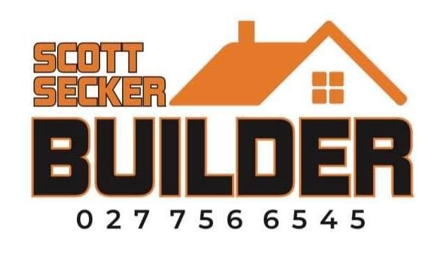 A logo for scott secker builder with a house on it