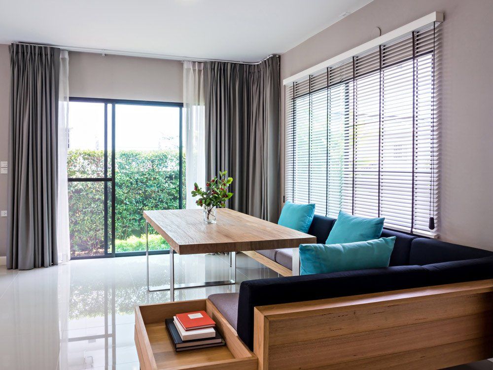 Interior Design Of Modern Dining Room With Window Curtains And Blinds — Ballarat Blinds & Curtains In Wendouree, VIC