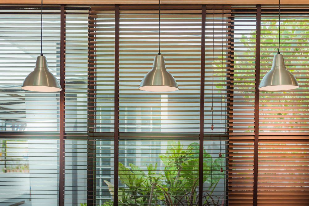 Venetian Blind Window Mask With Three Ceiling Lamp — Ballarat Blinds & Curtains In Wendouree, VIC
