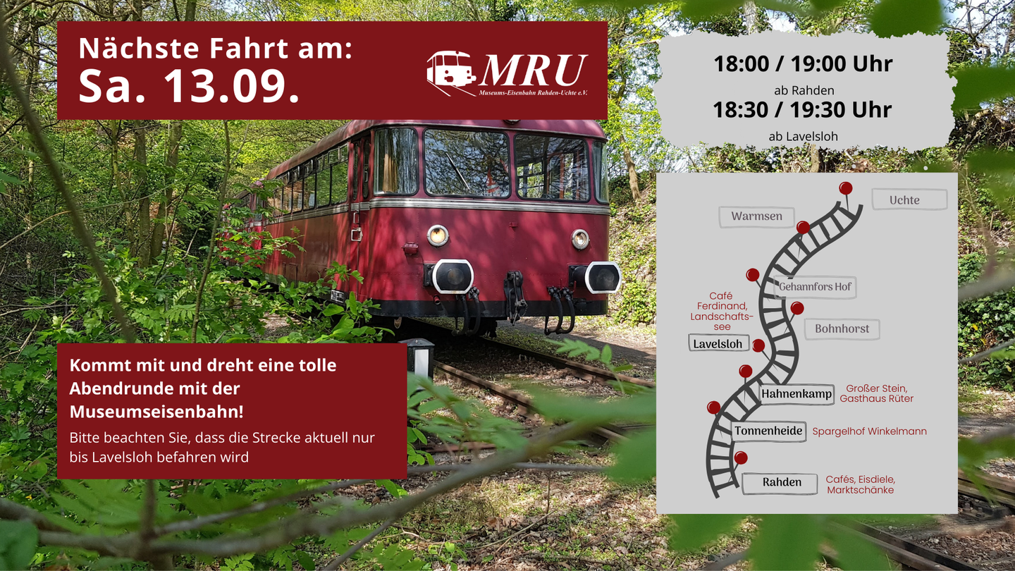 Nächste Fahrt mit der Museumseisenbahn am Sonntag, den 10.08..