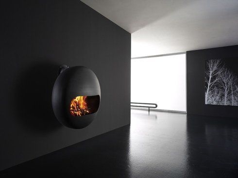 caminetto a parete dal design moderno