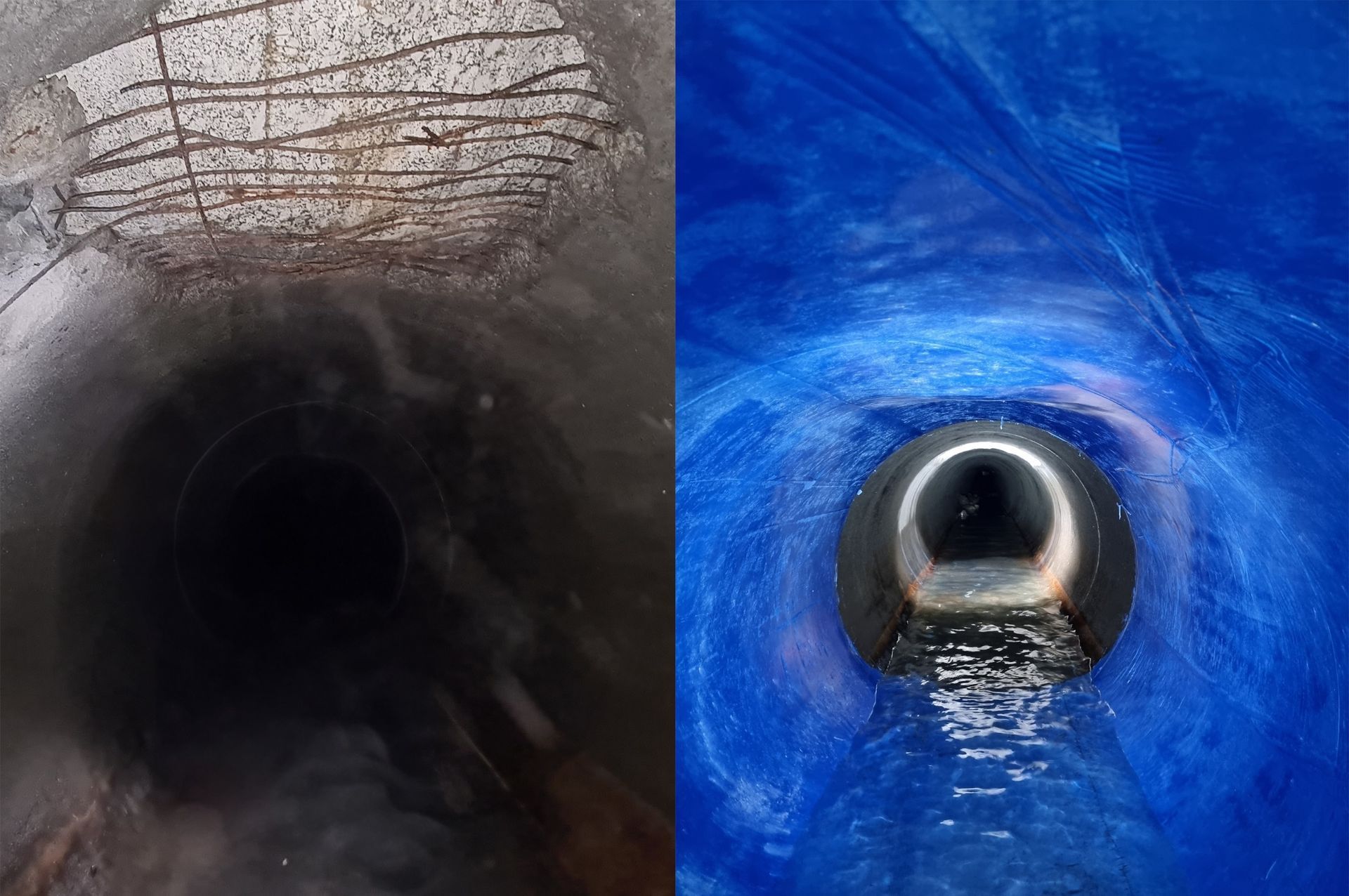 A Before and After Picture of a Blue Pipe With Water Coming Out — Flowwise In Maroochydore, QLD