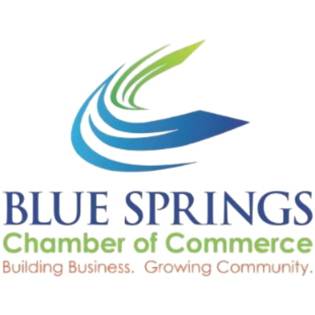 A logo for the blue springs chamber of commerce