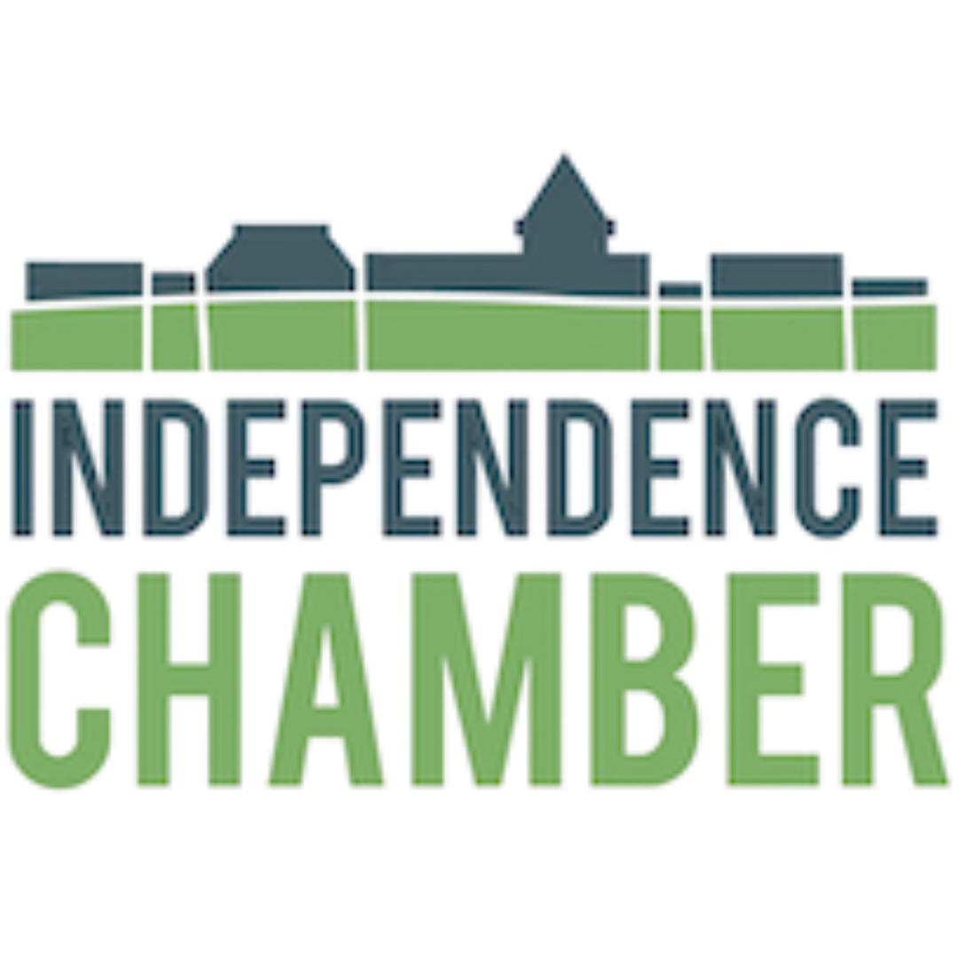 The logo for the independence chamber is green and blue