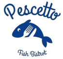 Un logo per il pescetto fish bistrot mostra un pesce con una forchetta in bocca