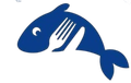 Un pesce azzurro con una forchetta che spunta dalla bocca.