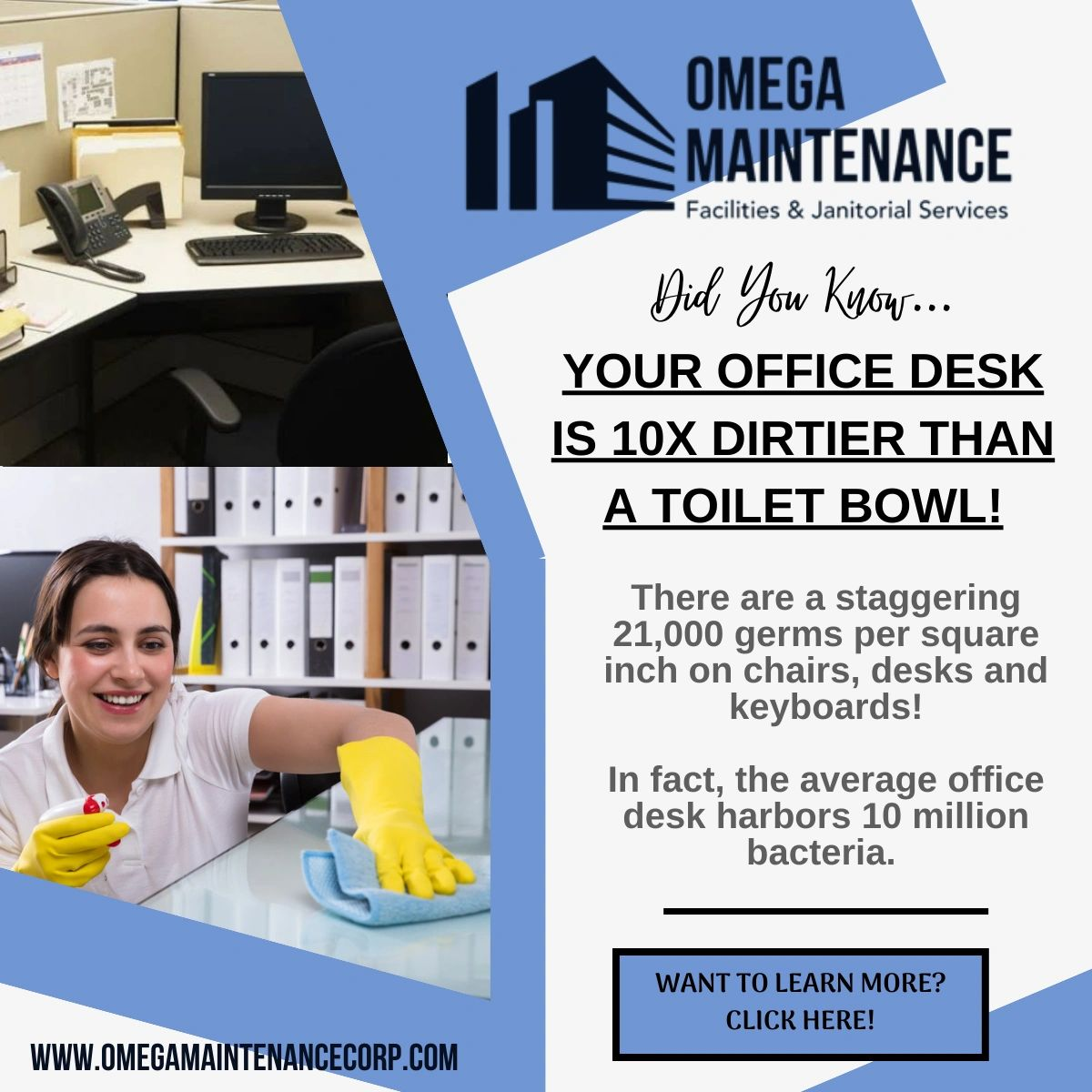 Your Desk is 10x Dirtier than a Toilet Newsletter — Elizabeth, NJ — Omega Maintenance Corp
