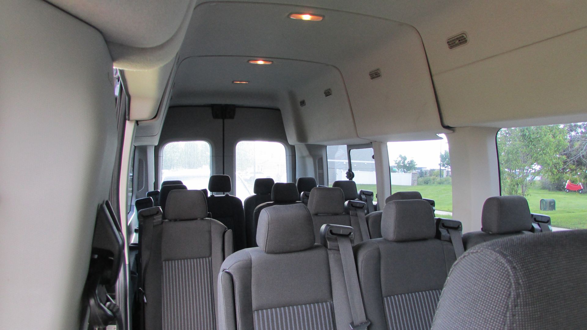 The inside of a van with a lot of seats