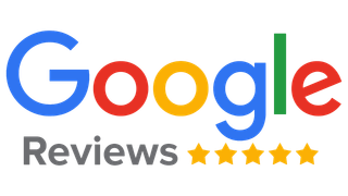 A google review logo with five stars on a white background.