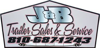 Logo for J&B Trailer Sales & Service. White background, black outline, phone number: 810-687-1243.